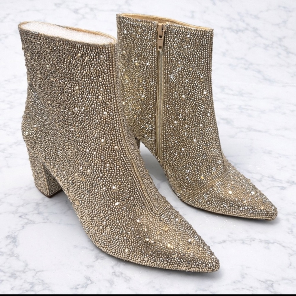 Betsy Johnson Elegant Gold Sparkling Embellished Ankle Boots